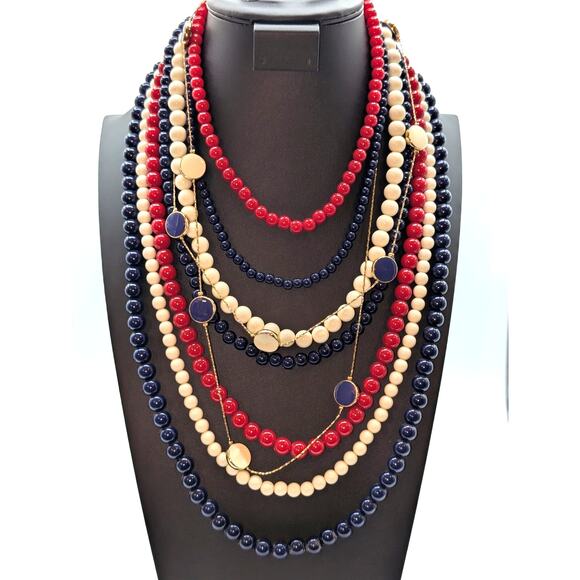 G. Comet Red White Blue Multi Strand & Navy Cream Enamel Disk Chain Necklaces - Picture 5 of 5